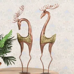 craft tree Golden Metal Deer Figurine Set Of 2-picture-45