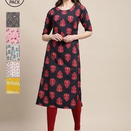 KALINI Women Pack Of 6 Printed Crepe Kurta-image-32