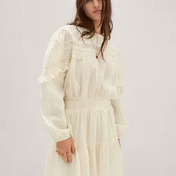 MANGO Pure Cotton Puff Sleeve Lace Insert Blouson Dress-picture-36