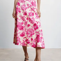 MANGO Floral Printed Pure Cotton Midi Flared Skirt-image-55