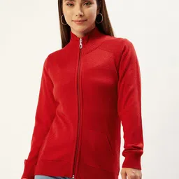 Monte Carlo Women Red Solid Cardigan-image-36