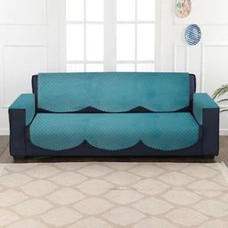 HOSTA HOMES Turquoise Blue Quilted Velvet 5-Seater Sofa Covers With Arm Rest Covers-image-78