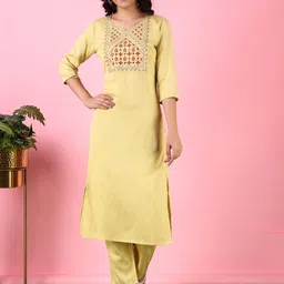 V TRADITION Women Yellow Yoke Design Kurta with Trouser-image-69