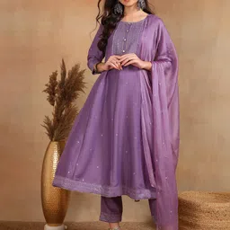 KALINI Floral Printed Gotta Patti Anarkali Kurta with Trousers & With Dupatta-47