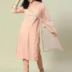 Rangriti Striped Yoke Design Regular Gotta Patti Kurta with Trousers & Dupatta-12