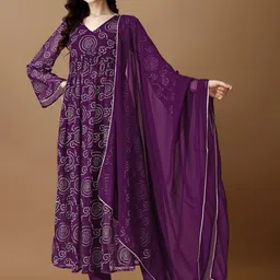 TextileNow Women Bandhani Printed Regular Kurta with Trousers & With Dupatta-51