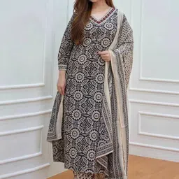 KALINI Ethnic Motifs Printed Sequinned Straight Kurta with Trousers & Dupatta-10