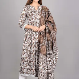 SkyaSia Women Coffee Brown Printed Regular Kurta with Trousers & With Dupatta-picture-22
