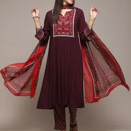 Biba Floral Yoke Design Regular Kurta With Trousers & Dupatta-picture-20