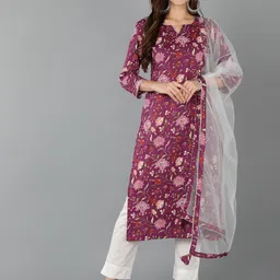 KALINI Floral Printed Straight Kurta & Trousers With Dupatta-26