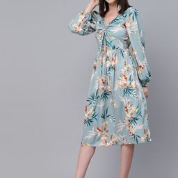 Style Quotient Floral Print Puff Sleeve A-Line Midi Dress-44