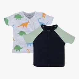 My Milestones Pack Of 2 Infants Boys Grey & Navy Blue Pure Cotton Jhablas-55