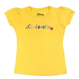 Disney by Wear Your Mind Girls Yellow Puff Sleeve Printed Pure Cotton T-shirt-image-87