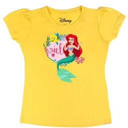 Disney by Wear Your Mind Girls Yellow Disney Princess Printed Cotton Pure Cotton T-shirt-image-101