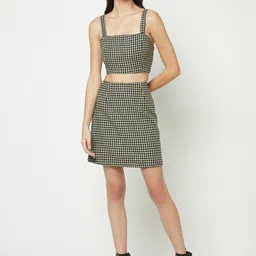 HOUSE OF S Checked Shoulder Straps Top With Skirt-picture-24