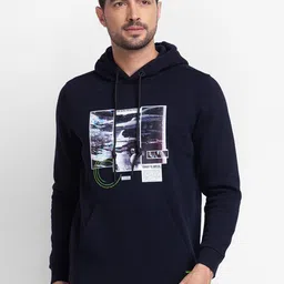 SPYKAR Men Blue Printed Hooded Sweatshirt-picture-36
