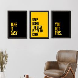 eCraftIndia Set of 3 Black & Yellow Take It Easy Satin Matt Texture UV Art Painting-image-39