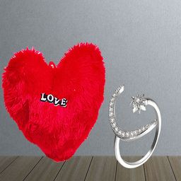 UNIVERSITY TRENDZ Silver-Plated Crystal Studded Half Moon-Shaped Finger Ring With Pillow-image-2