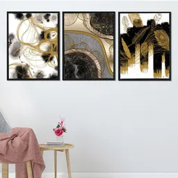 Art Street Unisex Set Of 3 Black & White Abstract Landscape Theme Framed Paintings-21