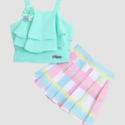 The Magic Wand Girls Blue & Sea Green Printed Top with Skirt-image-89