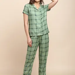 Van Heusen Checked Lapel Collar Night suit-image-50