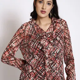 250 DESIGNS Abstract Printed Ruffles Shirt Style Top-image-49