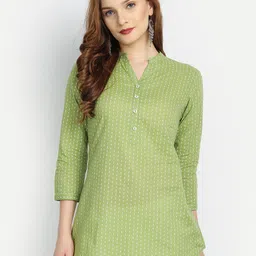 SUTI Geometric Printed Mandarin Collar Ethnic Pure Cotton Shirt Style Top-1