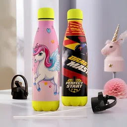 Kuber Industries Pink & Red Set of 2 Stainless Steel Printed Smart Vacuum Water Bottle-95
