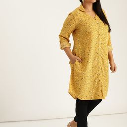 Sztori Plus Size Women Mustard Yellow  Black Floral Printed Pathani Kurta-picture-56