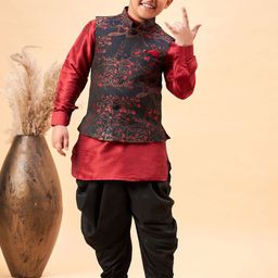 VASTRAMAY Boys Mandarin Collar Straight Kurta With Pyjamas & With Dhoti Pants-56