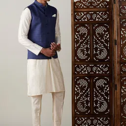 VASTRAMAY Regular Straight Kurta With Pyjamas & Nehru Jacket-picture-16