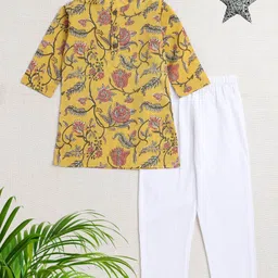 The Magic Wand Boys Floral Printed Pure Cotton Straight Kurta with Pyjamas-17