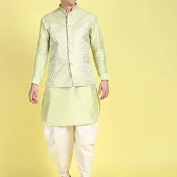 Sanwara Mandarin Collar Straight Kurta with Dhoti Pants & Nehru Jacket-picture-36