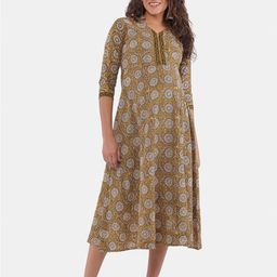 The Mom Store Yellow & White Ethnic Motifs Maternity Pure Cotton A-Line Midi Dress-image-47