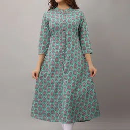 KALINI Women Green Floral Printed Thread Work Floral Kurta-44