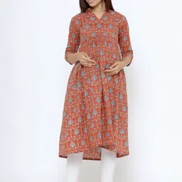 CRAFIQA Floral Printed Pure Cotton Maternity & Nursing Kurta-image-53