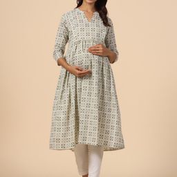 CRAFIQA Ethnic Motifs Printed Pure Cotton Maternity Kurta-image-50
