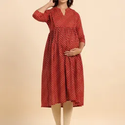 CRAFIQA Leheriya Printed Mandarin Collar Pure Cotton Maternity Kurta-image-78