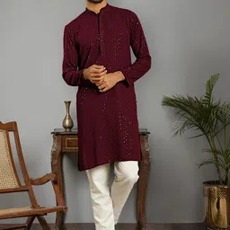 Anouk Embroidered Regular Sequinned Pure Cotton Straight Kurta & Pyjamas-18