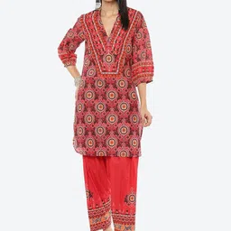 Biba Women Red Ethnic Motifs Printed Kurti with Trouser-picture-16