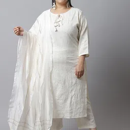Rajnandini Plus Size Floral Embroidered Pure Cotton Kurta with Trousers & With Dupatta-26