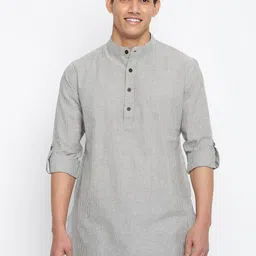 Fabindia Men Grey Striped Cotton Kurta-image-16