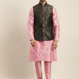 SOJANYA Men Pink Kurta with Pyjamas & Nehru Jacket-33
