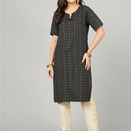 KALINI Ethnic Motifs Woven Design Dobby Straight Cotton Kurta-image-20