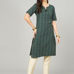 KALINI Striped Notched Neck Cotton Dobby Kurta-image-98