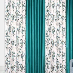 AaHo Decor Blue & White 4 Pieces Floral Long Door Curtains-picture-30