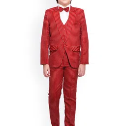 Jeetethnics Boys Red & White Striped Single-Breasted Suit 5-Piece-image-92