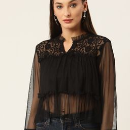 Rue Collection Black Floral Embroidered Sheer Net Top-image-8