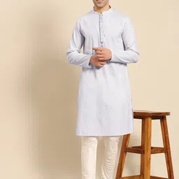 Amodh by Kisah Men Lavender Self Striped Gotta Patti Detail Kurta with Churidar-image-79