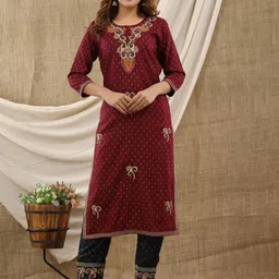 KALINI Women Maroon Ethnic Motifs Embroidered Thread Work Kurta with Trousers & With Dupatta-56